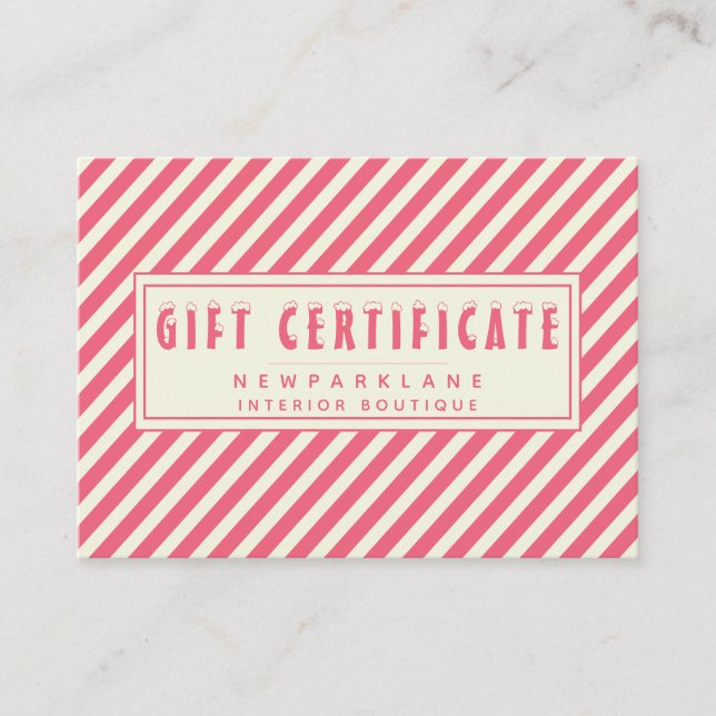 Pink Candy Cane Stripes Gift Certificate (Front)