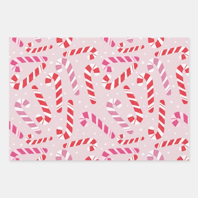 Pink Candy Cane Wrapping Paper (Front)