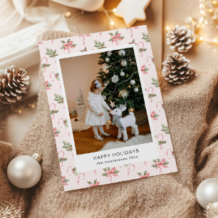 Pink Candy Canes Wallpaper Photo Holiday Card