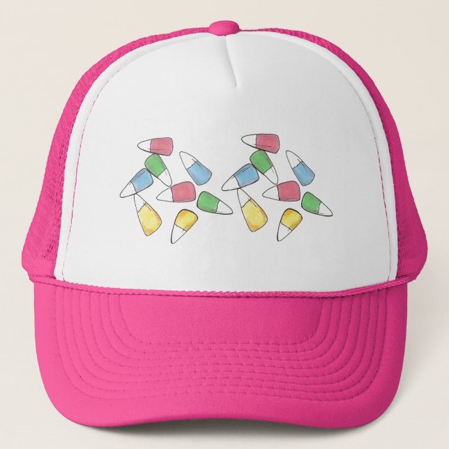 Pink Candy Corn Pastel Easter Basket Candy Trucker Hat (Front)