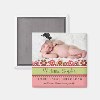 Pink Candy Daisies Girl's Birth Announcement Photo Magnet