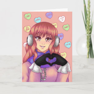 Pink Candy Heart Girl Card