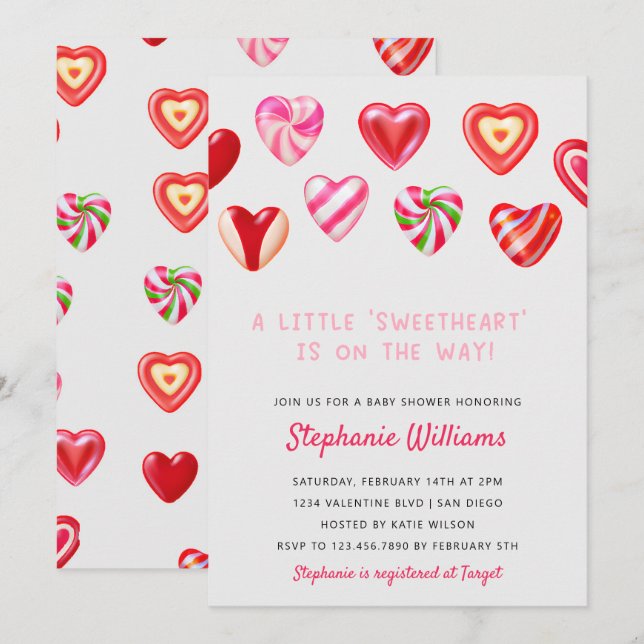 Pink Candy Hearts A little Sweetheart Baby Shower Invitation (Front/Back)