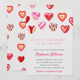 Pink Candy Hearts A little Sweetheart Baby Shower Invitation