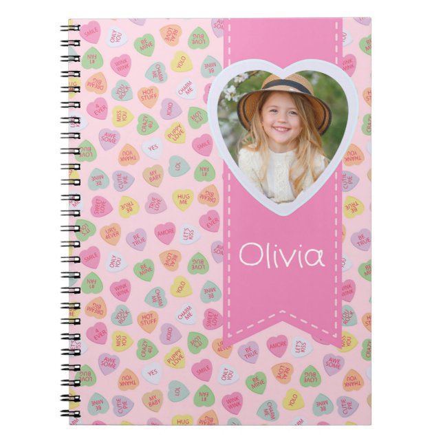 Pink Candy Hearts Photo Spiral Notebook  (Front)