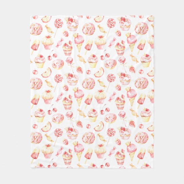 Pink Candy Pattern Fleece Blanket (Front)