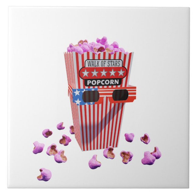 Pink Candy Popcorn and 3D Movie glasses Tile (Front)