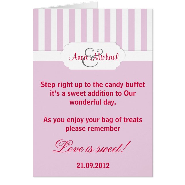 Pink candy stripe Candy Buffet Poem Card (Front)