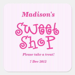 Pink Candy stripe Sweet Shop Sticker