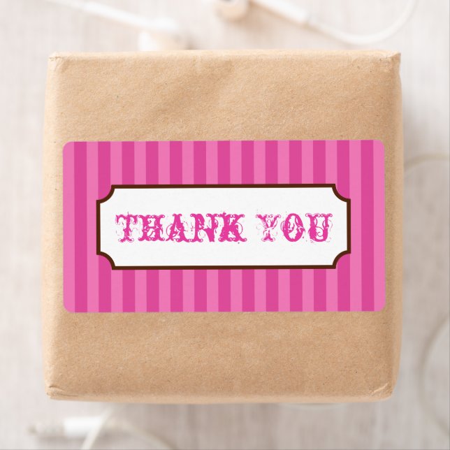 Pink Candy Stripes Thank You Party Business Labels (Insitu)