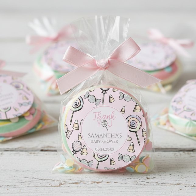 Pink Candy Themed Baby Shower Thank You Sticker (Pink Lollipop Candy Cute Girly Thank You Baby Girl Shower Stickers for Mother to Be. Candy Stickers )