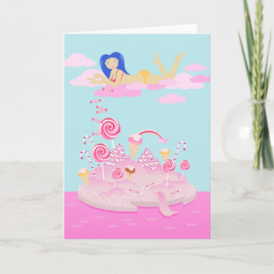 Pink candy world cake for birthday party card