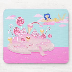 Pink candy world cake for birthday party mouse mat