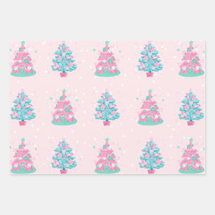 Pink Candyland Christmas Trees Pattern  Wrapping Paper Sheet