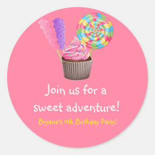 Pink Candyland Cupcake Birthday Party Sticker