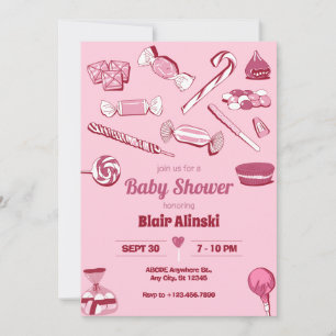 Pink candys sweet baby shower invitation