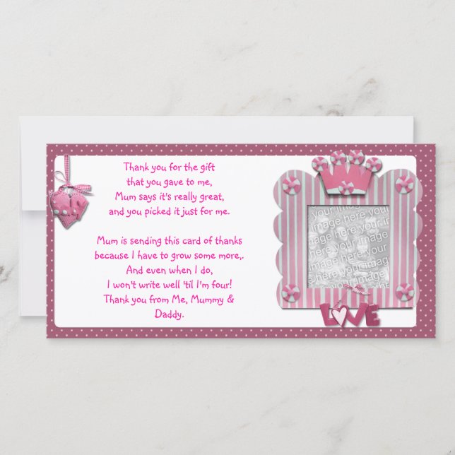 Pink candystripe frame Thank You Card from baby (Front)