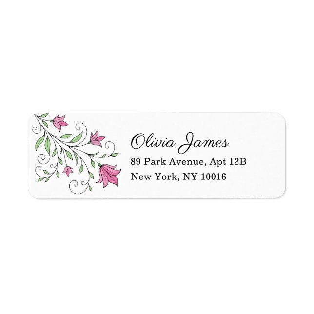 Pink Canterbury Bells Bridal Shower Address Label (Front)