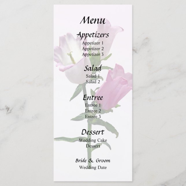 Pink Canterbury Bells Menu (Front)