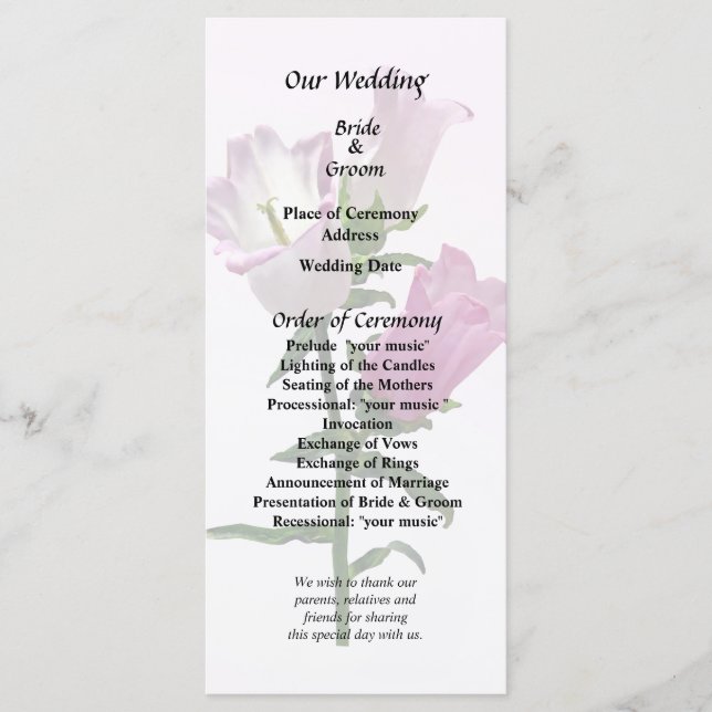 Pink Canterbury Bells Programme (Front)