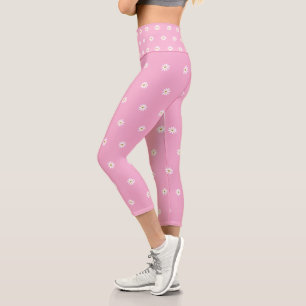 Pink Capri Leggings with Blooming Flower Pattern