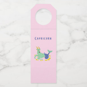 Pink Capricorn, zodiac, star print Bottle Tag