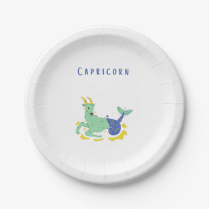 Pink Capricorn, zodiac, star print Paper Plate