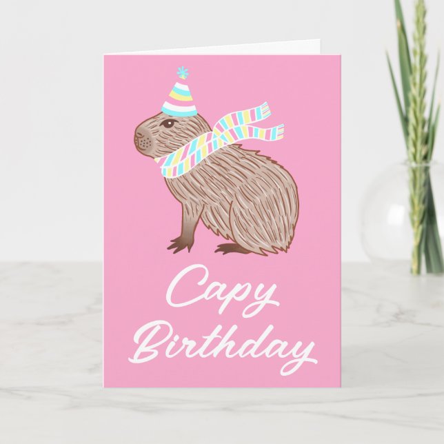 Pink Capy Birthday Funny Capybara Lover Card (Front)