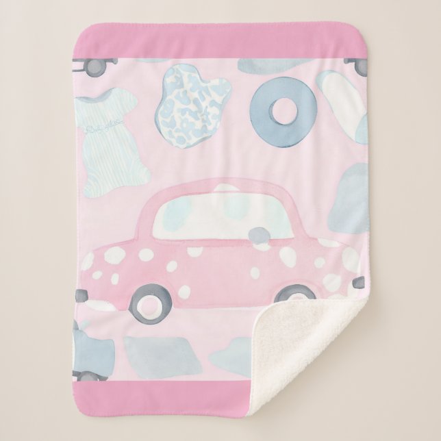 Pink car AI art  Sherpa Blanket (Front)