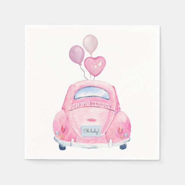 Pink Car Drive By Baby Shower Napkin (Front)