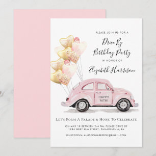 Pink Car Drive By Birthday Party Invitation