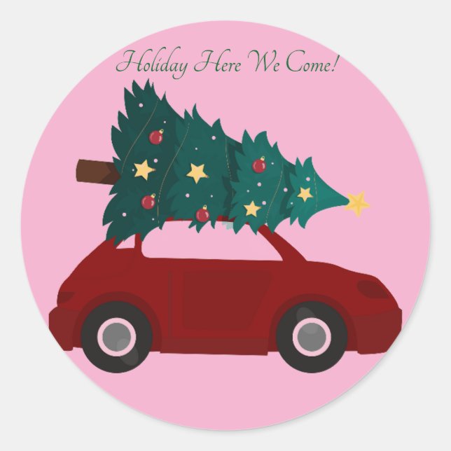 pink car themed christmas sticker (Front)