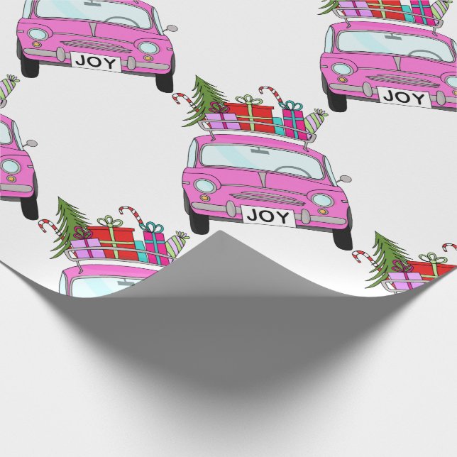 Pink Car with Christmas Gifts Wrapping Paper (Corner)