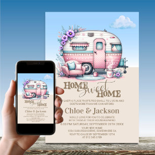 Pink Caravan Funny Housewarming Party Invitation