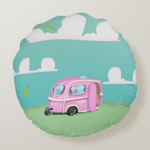 Pink Caravan Trailer Round Cushion