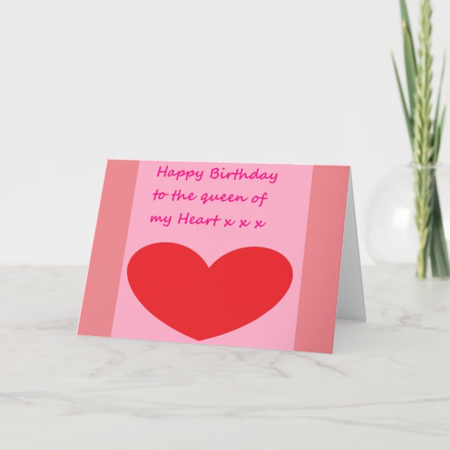 Pink card with hear logo and message on it (Front)