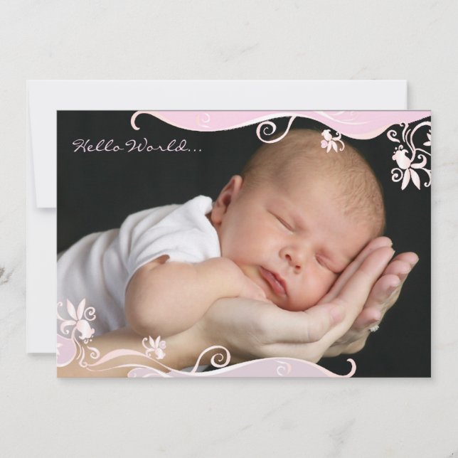 Pink Caress Photo Birth Announcement (Front)