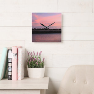 Pink Caribbean Sunset Over Calm Sea 1 Square Wall Clock