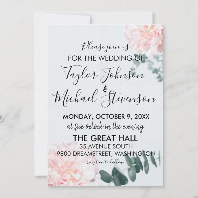 Pink Carnation and Vines Wedding Invitation (Front)