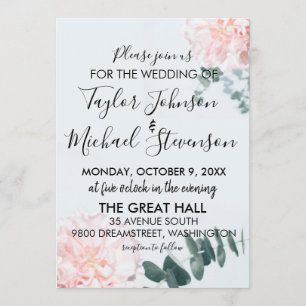 Pink Carnation and Vines Wedding Invitation