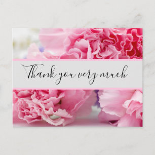 Pink carnation background thank you postcard