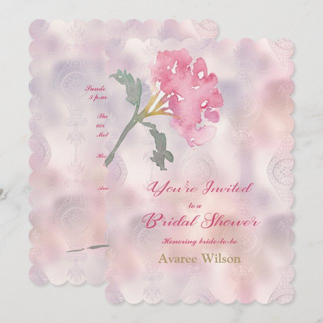  Pink Carnation Bridal  Shower   Invitation (Front/Back)