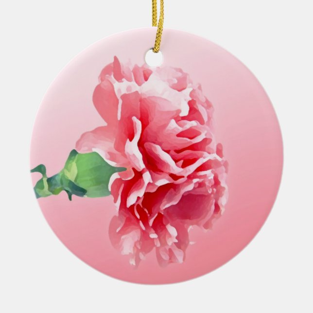 Pink carnation ceramic tree decoration (Front)