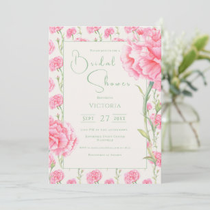 Pink Carnation Floral Bridal Shower Invitation