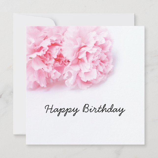 Pink Carnation Flower Happy Birthday Card (Front)