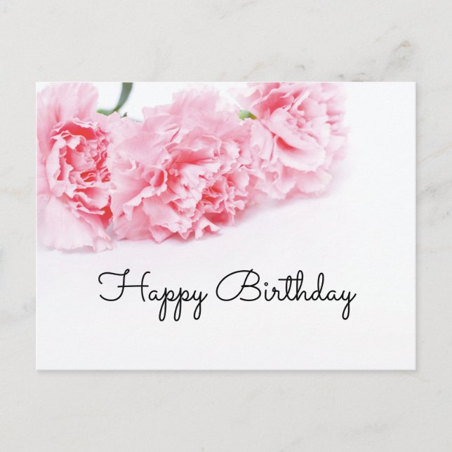 Pink Carnation Flower Happy Birthday Postcard (Front)
