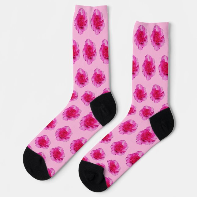 Pink Carnation Flower Seamless Pattern on Socks (Left)