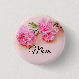 Pink carnation flowers Mother's Day mum on pink 3 Cm Round Badge