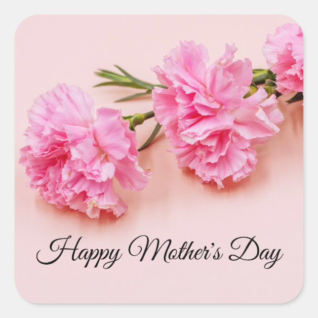 Pink carnation flowers Mother's Day mum on pink  Square Sticker (Front)