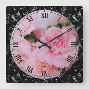 pink carnation flowers vintage style photography square wall clock